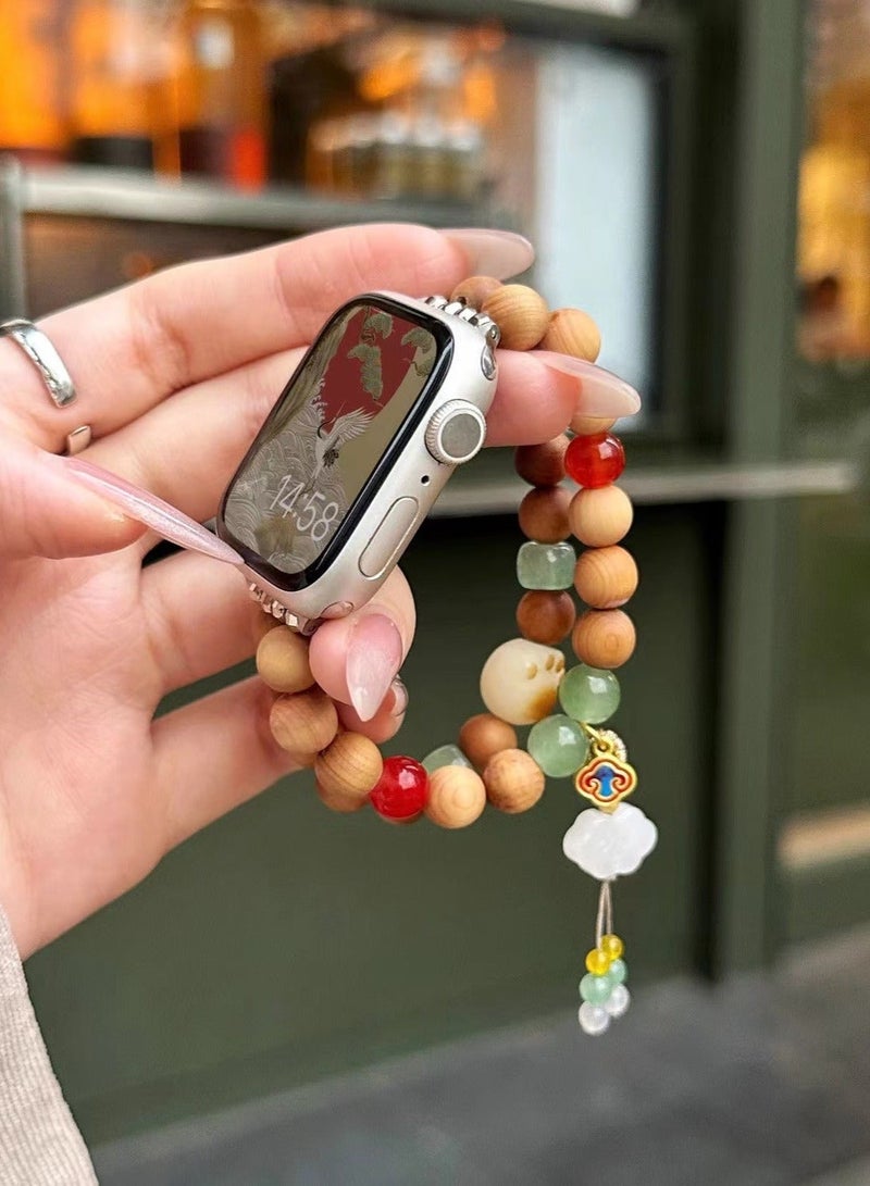 Sandalwood Beaded Handmade Bracelet Watch Band AppleWatch Suitable Apple Watch Band S7/8/9E 41mm - Image 3